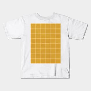 Large Grid Pattern - Mustard Yellow Kids T-Shirt